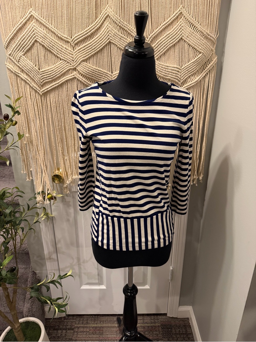 Madewell Navy and White Striped Long Sleeve Top